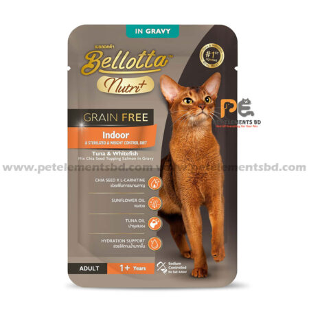 Bellotta Nutri Plus Grain Free Indoor Pouch With Tuna & Whitefish In Gravy 70gm