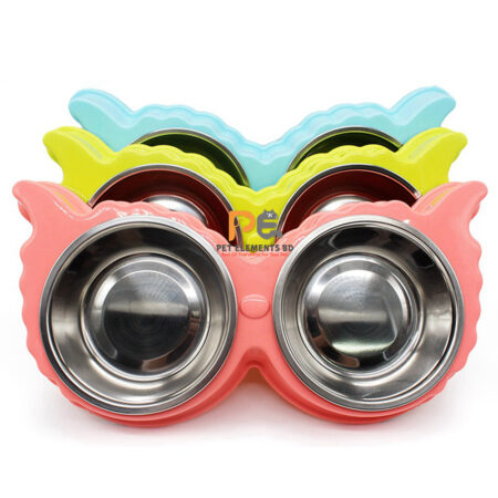 Butterfly Shape Stainless Steel Double Feeding Bowl For Cats
