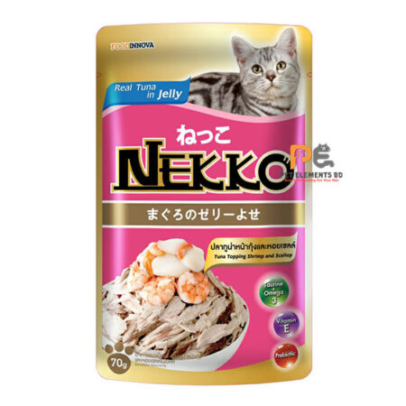 Nekko Pouch Adult Wet Cat Food Tuna Topping Shrimp & Scallop In Jelly 70g