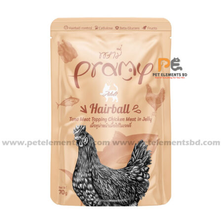 Pramy Hairball Cat Pouch Tuna Meat Topping Chicken Meat In Jelly 70gm