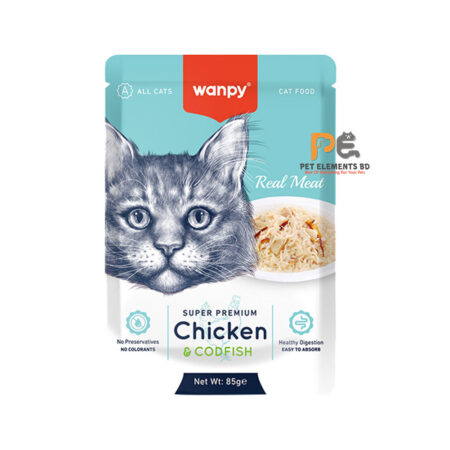 Wanpy Super Premium Cat Pouch Chicken & Cod Fish Fillet In Jelly 85gm