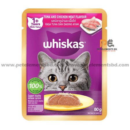 Whiskas Pouch Adult Wet Cat Food Tuna & Chicken Meat 80g